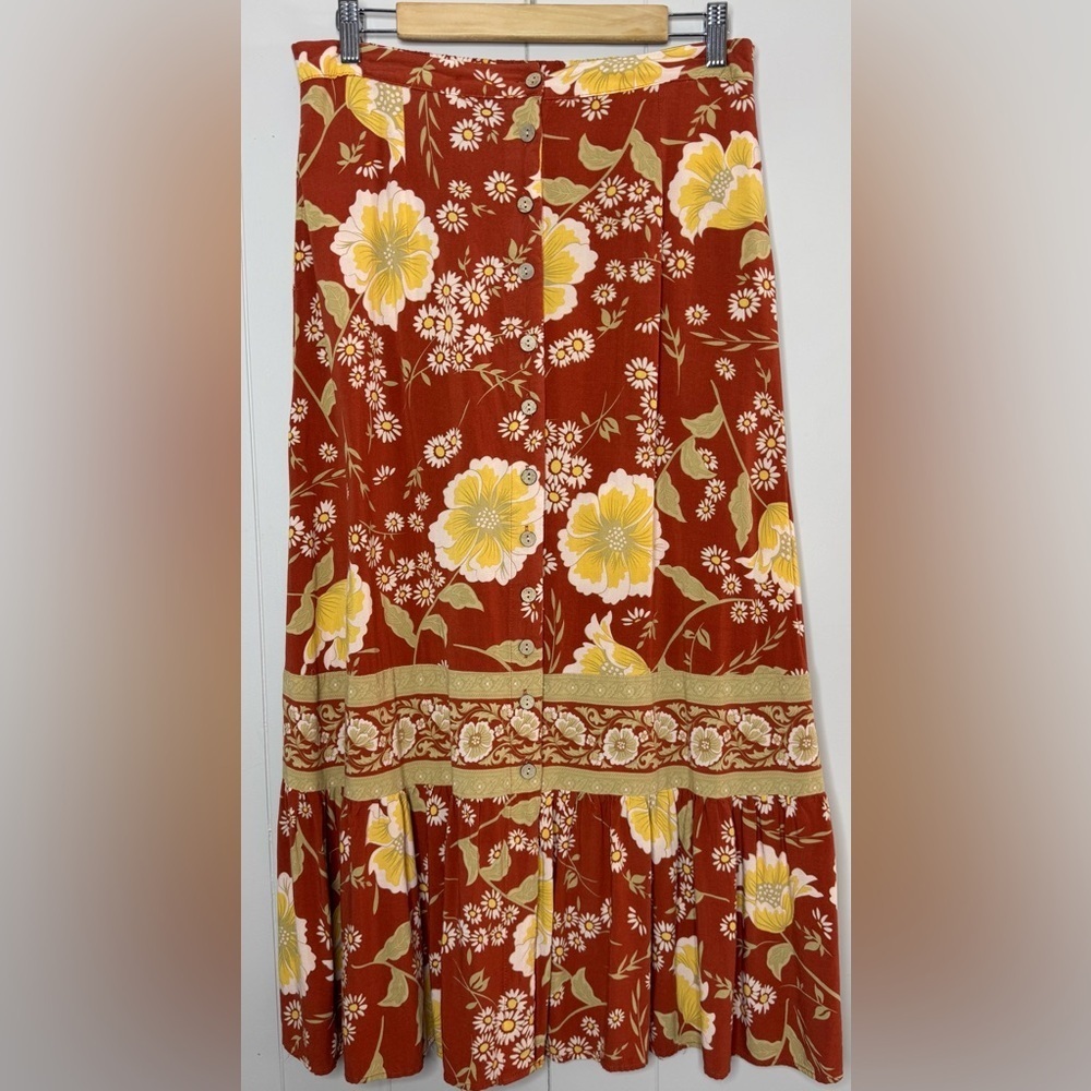 Cynthia Rowley Floral Midi Button Down Skirt With Pockets Size Small